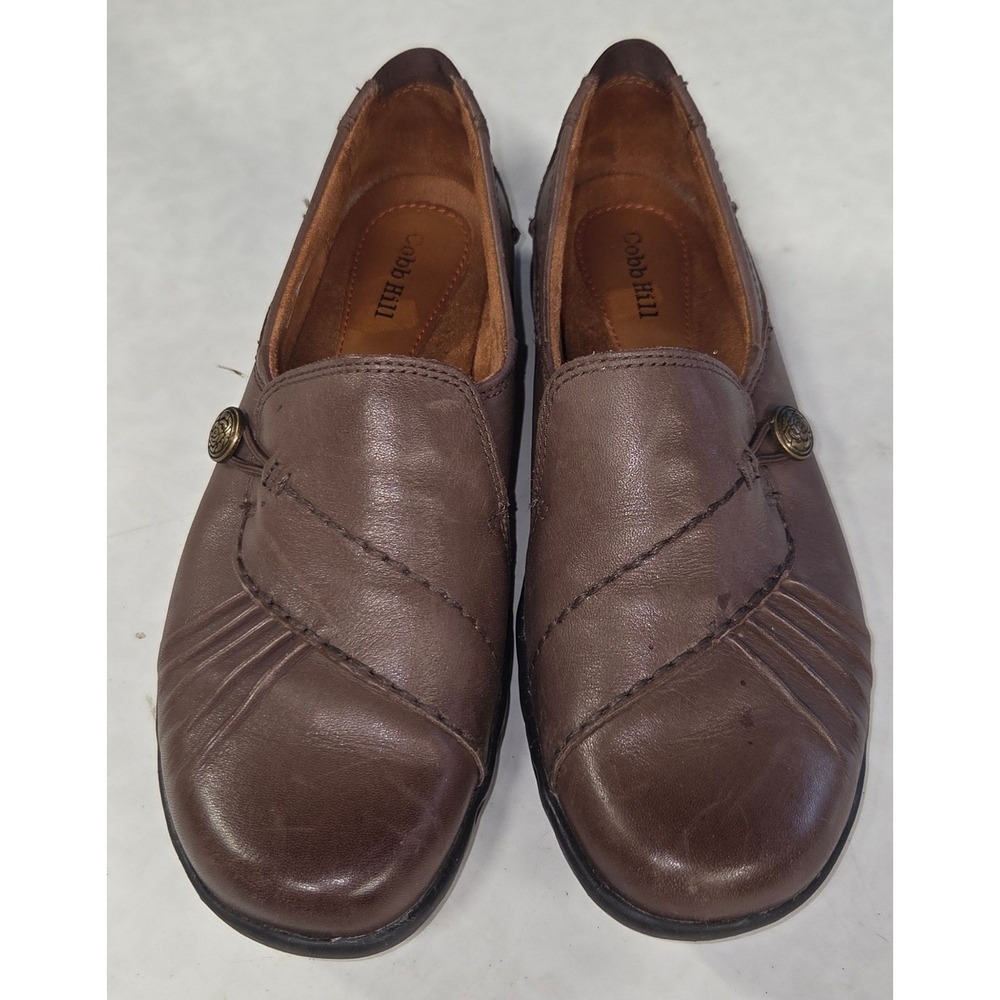 Cobb Hill Brown‎ Leather Slip On Loafers Comfort Shoes 9.5 Wide Pleated Button